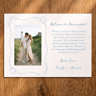 Tarjeta De Agradecimiento Hand Drawn Coastal Shell Wedding Welcome Bag Card