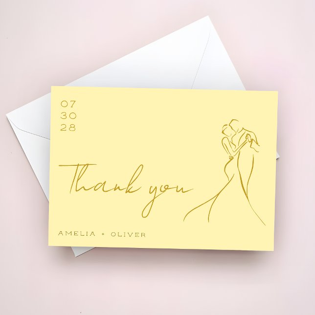 Tarjeta De Agradecimiento Hand Drawn Couple Butter yellow Modern Wedding (Subido por el creador)