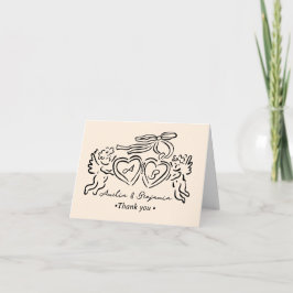 Tarjeta De Agradecimiento hand drawn heart couple whimsical wedding