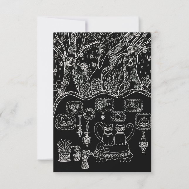 Tarjeta De Agradecimiento Hand-Drawn Intricate Cats Thank You Card (Anverso)