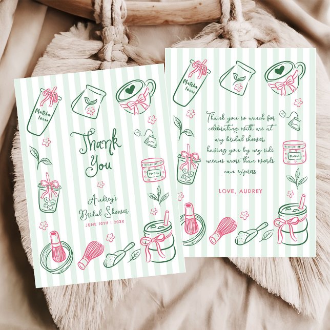Tarjeta De Agradecimiento Hand Drawn Perfect Matcha Green Bridal Shower (Subido por el creador)