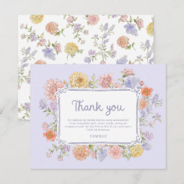 Tarjeta De Agradecimiento Hand Drawn Purple Floral Bridal Shower 