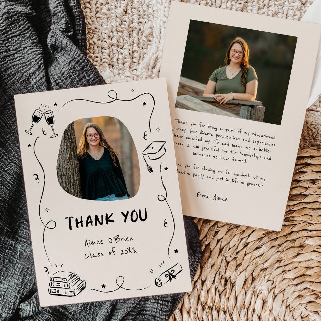 Tarjeta De Agradecimiento Hand-Drawn Scribble Doodles Graduation (whimsical scribble doodles graduation thank you cards with sample wording)