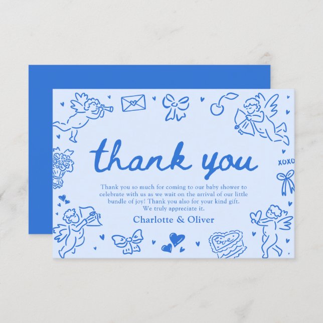 Tarjeta De Agradecimiento Hand Drawn Valentine Sweetheart Thank you card (Anverso / Reverso)