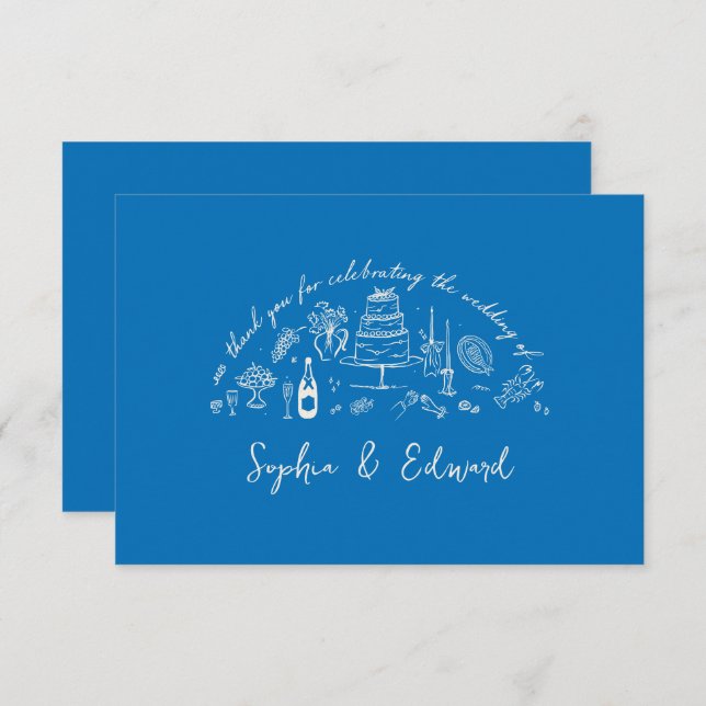 Tarjeta De Agradecimiento Hand-drawn whimsical line art wedding style (Anverso / Reverso)