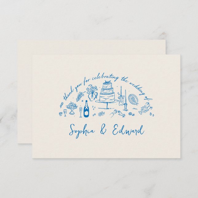 Tarjeta De Agradecimiento Hand-drawn whimsical line art wedding style (Anverso / Reverso)