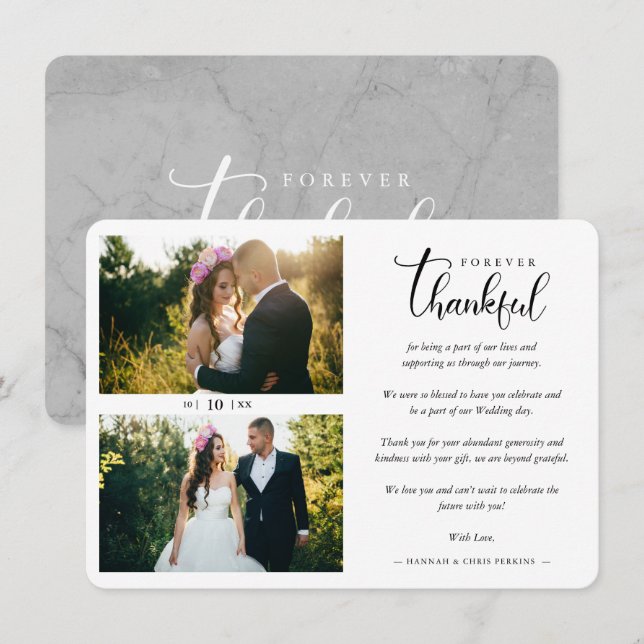 Tarjeta De Agradecimiento Hand Lettered Chic 2 Photos Bride & Groom Collage (Anverso / Reverso)