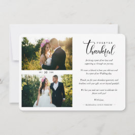 Tarjeta De Agradecimiento Hand Lettered Chic 2 Photos Bride & Groom Collage