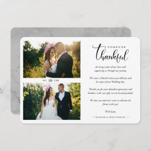Tarjeta De Agradecimiento Hand Lettered Chic 2 Photos Bride & Groom Collage
