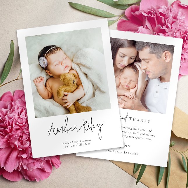 Tarjeta De Agradecimiento Hand Lettered Newborn Photo Birth (Subido por el creador)