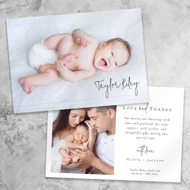 Tarjeta De Agradecimiento Hand Lettered Newborn Photo Birth (Subido por el creador)