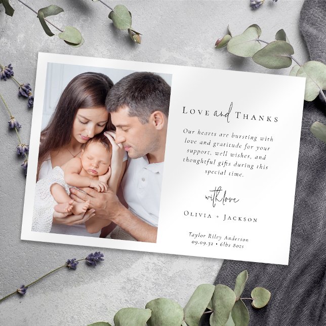 Tarjeta De Agradecimiento Hand Lettered Newborn Photo Birth (Subido por el creador)