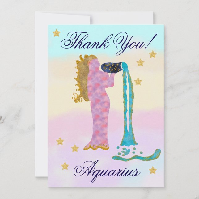 Tarjeta De Agradecimiento Hand-Painted Aquarius Birthday Thank You (Anverso)