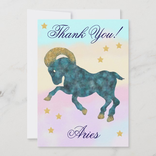 Tarjeta De Agradecimiento Hand-Painted Aries Birthday Thank You (Anverso)