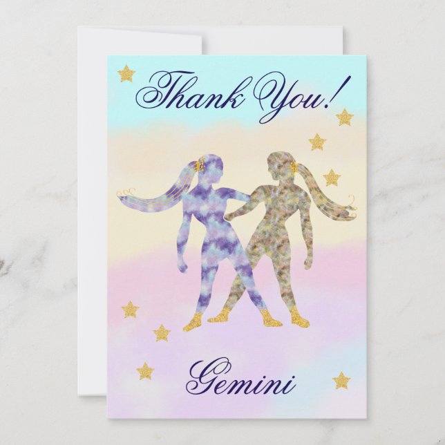 Tarjeta De Agradecimiento Hand-Painted Gemini Birthday Thank You (Anverso)