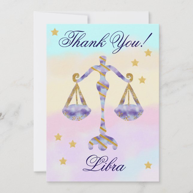 Tarjeta De Agradecimiento Hand-Painted Libra Birthday Thank You (Anverso)
