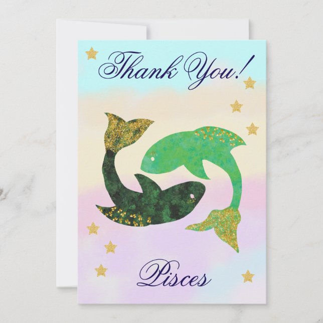 Tarjeta De Agradecimiento Hand-Painted Pisces Birthday Thank You (Anverso)
