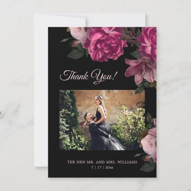 Tarjeta De Agradecimiento Hand Painted Roses Dark Romantic Wedding  (Anverso)