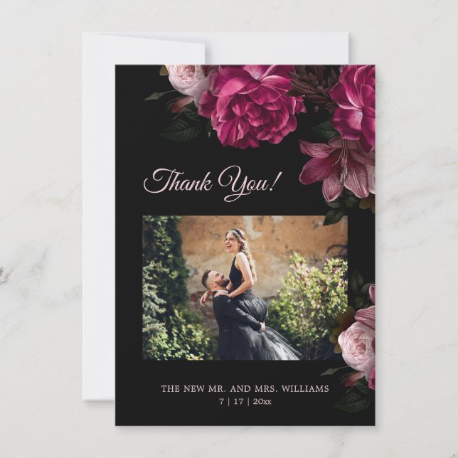 Tarjeta De Agradecimiento Hand Painted Roses Dark Romantic Wedding  (Anverso)