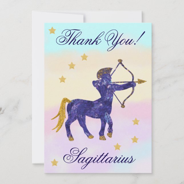 Tarjeta De Agradecimiento Hand-Painted Sagittarius Birthday Thank You (Anverso)