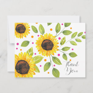 Tarjeta De Agradecimiento Hand Pintado Watercolor Sunflower Bouquet