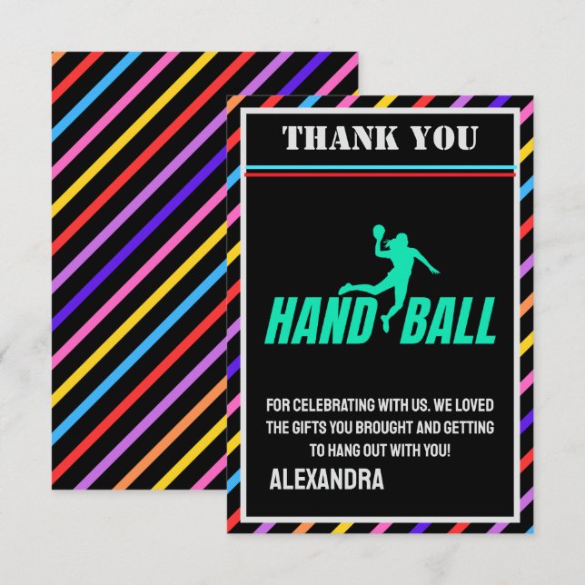 Tarjeta De Agradecimiento Handball Birthday Party, Handball Girl Player  (Anverso / Reverso)