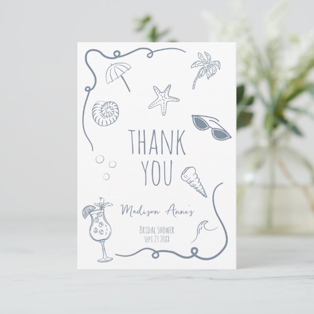 Tarjeta De Agradecimiento HandDrawn Beach Doodle Thank You Bridal Shower (Anverso de pie)