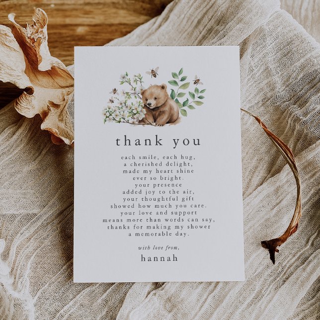 Tarjeta De Agradecimiento HANNAH Boho Summer Bear Bee Woodland Baby Shower (HANNAH Boho Summer Bear Bee Woodland Baby Shower Thank You Card)