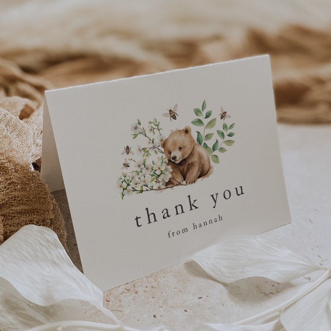 Tarjeta De Agradecimiento HANNAH Neutral Bear Bee Boho Woodland Baby Shower (HANNAH Neutral Bear Bee Boho Woodland Baby Shower Thank You Card)