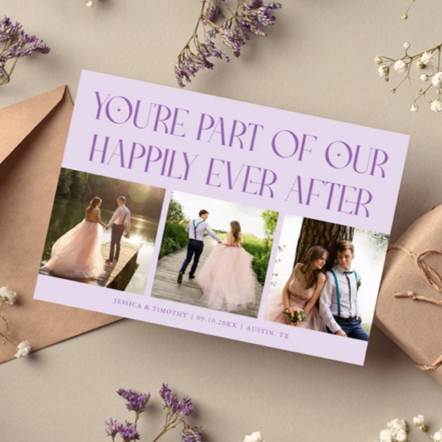 Tarjeta De Agradecimiento Happily Ever After Lilac Wedding Photo (Subido por el creador)