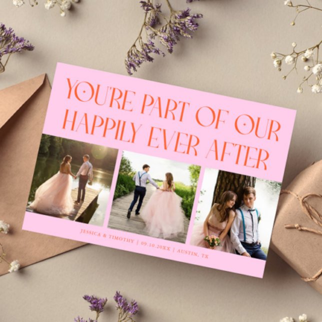 Tarjeta De Agradecimiento Happily Ever After Orange Pink Wedding Photo (Subido por el creador)