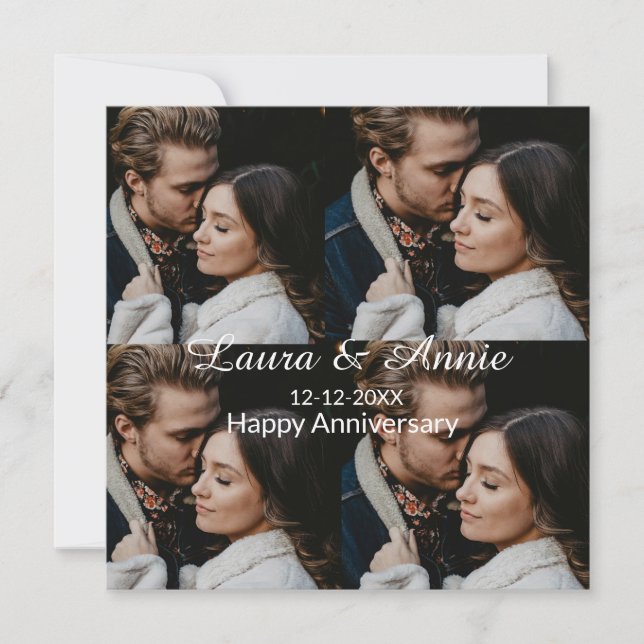 Tarjeta De Agradecimiento Happy anniversary photo collage name date simple w (Anverso)