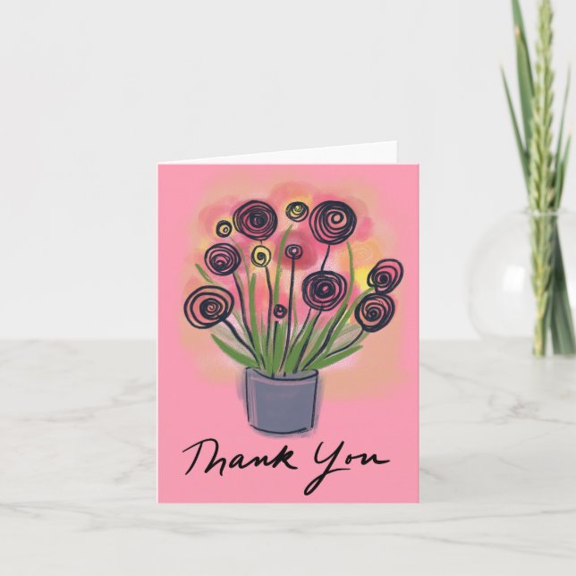 Tarjeta De Agradecimiento Happy Artsy Pink Floral Bouquet (Anverso)
