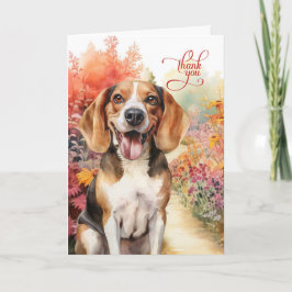 Tarjeta De Agradecimiento Happy Beagle Dog Colorful Garden Path
