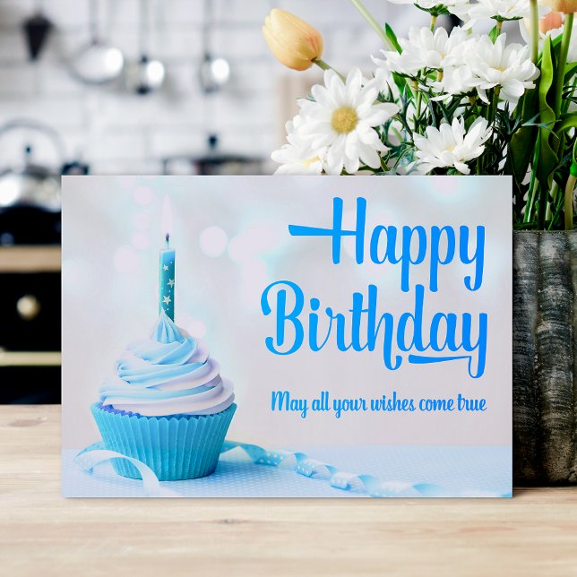 Tarjeta De Agradecimiento Happy Birthday Blue Cupcake Birthday Card (Happy Birthday Blue Cupcake Birthday Card)