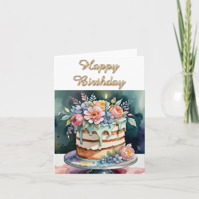 Tarjeta De Agradecimiento Happy Birthday Cake and Candles Greeting Card (Anverso)