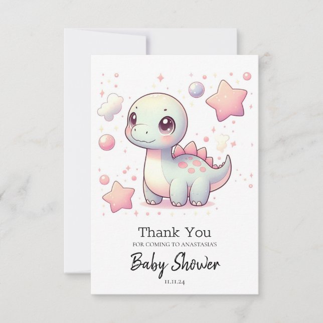 Tarjeta De Agradecimiento Happy Cute Dinosaur Baby Shower (Anverso)