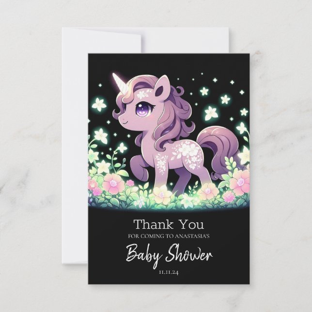 Tarjeta De Agradecimiento Happy Dreamy Unicorn Baby Shower (Anverso)