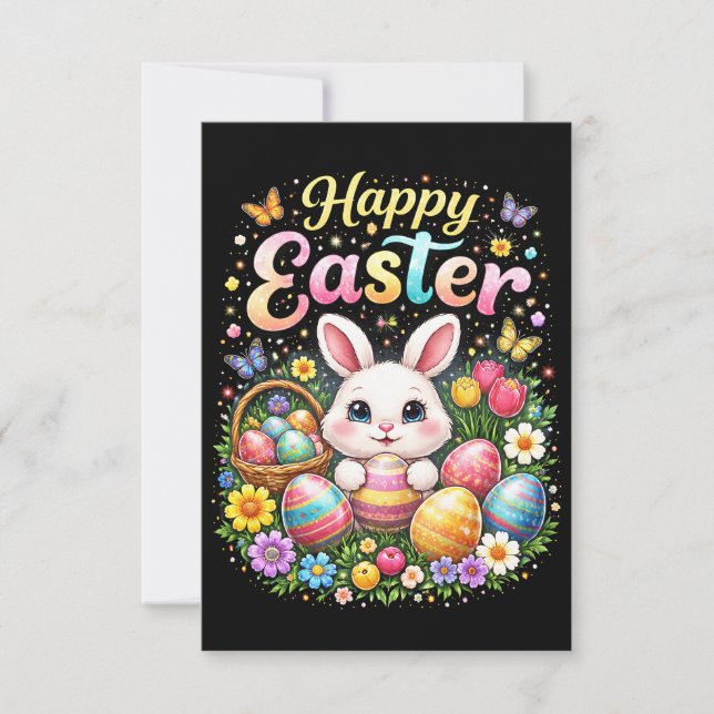 Tarjeta De Agradecimiento Happy Easter Little Bunny (Anverso)