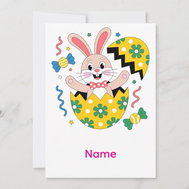 Tarjeta De Agradecimiento Happy Easter Party Bunny Popping Out  (Anverso)