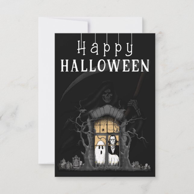 Tarjeta De Agradecimiento Happy Halloween Haunted House Photo (Anverso)