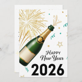 Tarjeta De Agradecimiento Happy New Year 2026 Champagne & Fireworks Greeting