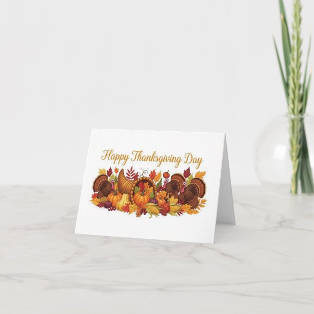 Tarjeta De Agradecimiento Happy Thanksgiving Day — Harvest & Turkey Greeting (Anverso)