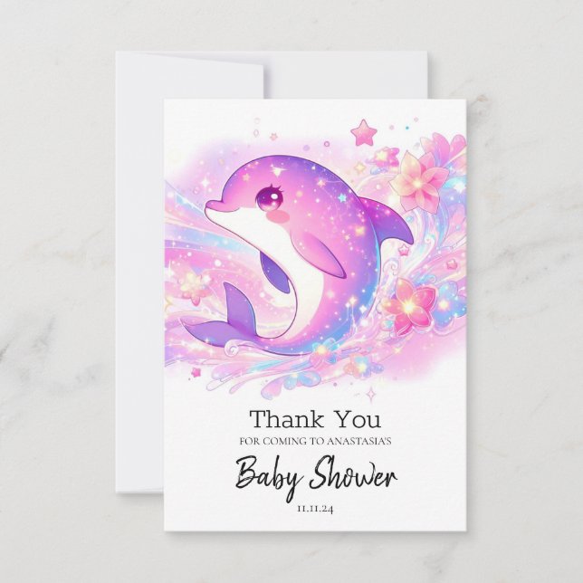 Tarjeta De Agradecimiento Happy Under Sea Dolphin Baby Shower (Anverso)