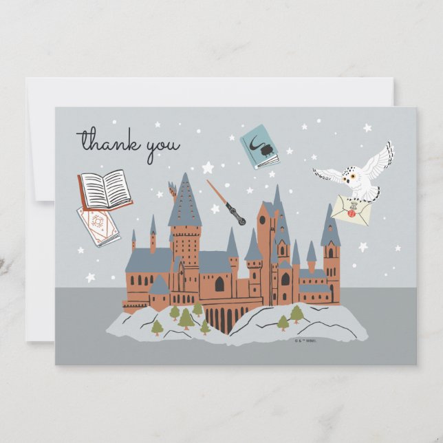 Tarjeta De Agradecimiento Harry Potter Castillo de Hogwarts Baby Shower Agra (Anverso)