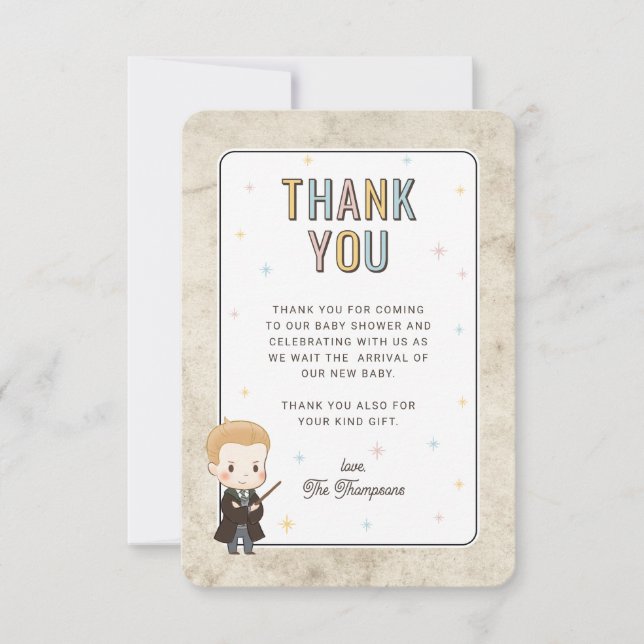 Tarjeta De Agradecimiento Harry Potter Chibi Draco Malfoy Wizard Baby Shower (Anverso)
