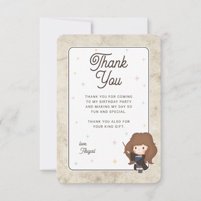 Tarjeta De Agradecimiento Harry Potter Chibi Hermione Mago Cumpleaños (Anverso)