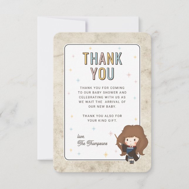 Tarjeta De Agradecimiento Harry Potter Chibi Hermione Wizard Baby Shower (Anverso)