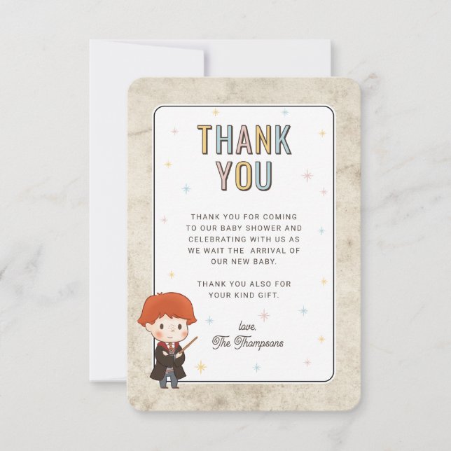 Tarjeta De Agradecimiento Harry Potter Chibi Ron Weasley Wizard Baby Shower (Anverso)