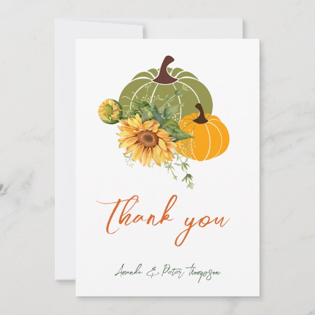 Tarjeta De Agradecimiento Harvest Cute Little Pumpkin Sunflowers Baby Shower (Anverso)